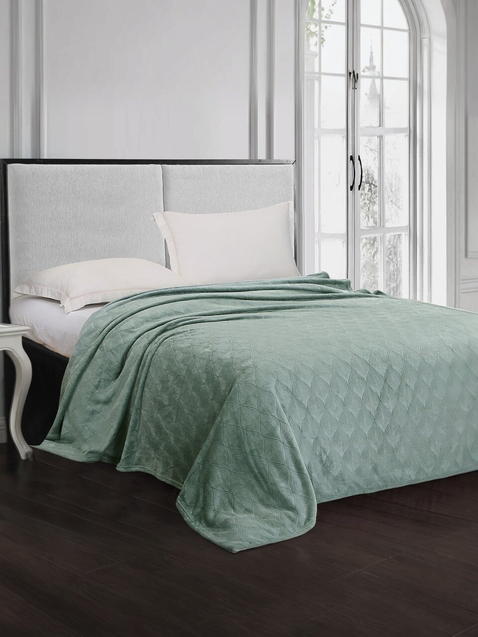 Плед евро, 200х220 см, велсофт жаккард, 100% полиэстер, Silvano, Lotus, зеленый, 200/006-LOT/LA