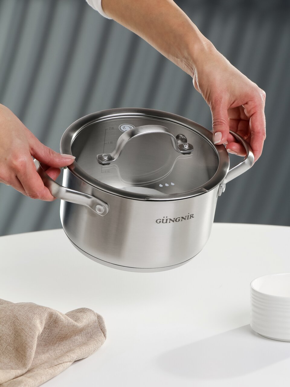 Кастрюля нержавеющая сталь, 2.2 л, крышка стекло, Gungnir, Nord, GR01-D-18, индукция