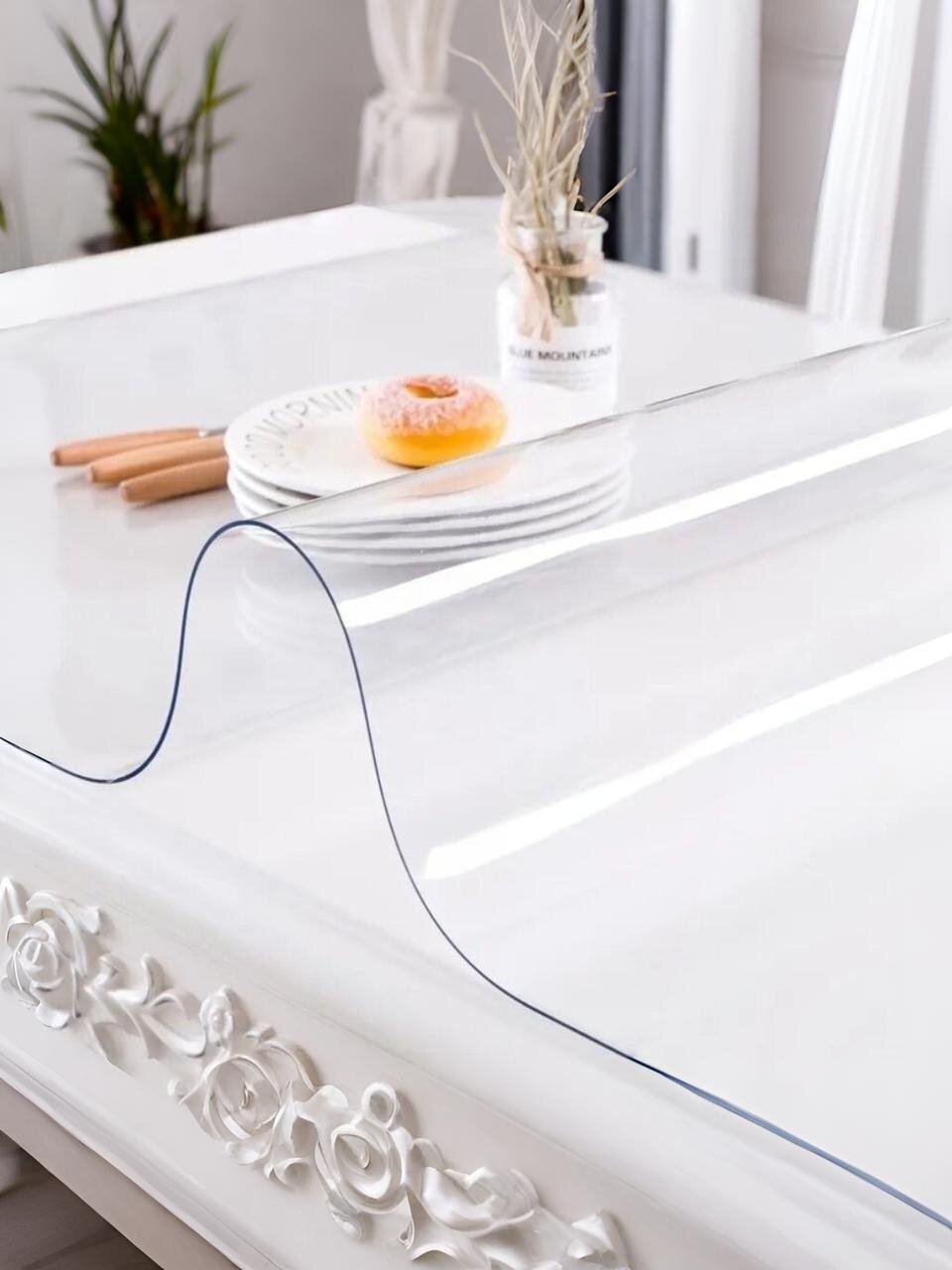 Скатерть Dekorelle, 0.6х1.4 м, силикон, прозрачная, 0.8 мм, гибкое стекло, 113-140