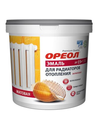 Эмаль Ореол, для радиаторов, акриловая, матовая, белая, 3 кг