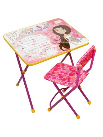 Мебель детская Nika, стол+стул мягкая, Принцесса, металл, пластик