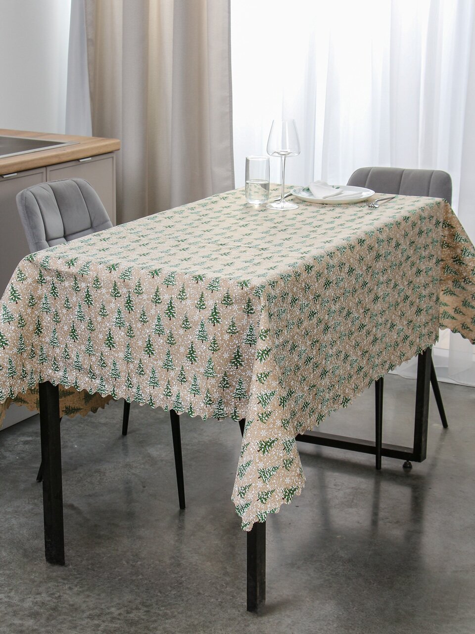 Скатерть 150х180 см, 100% полиэстер, Елочка, бежевая, A170024