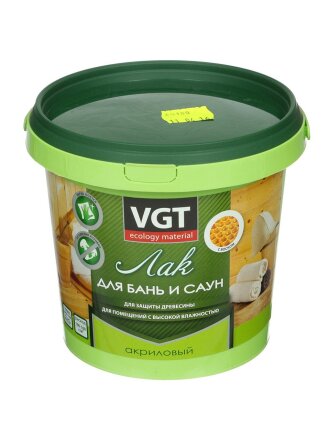 Лак VGT, для бань и саун, полуматовый, акриловый, для внутренних работ, 0.9 кг