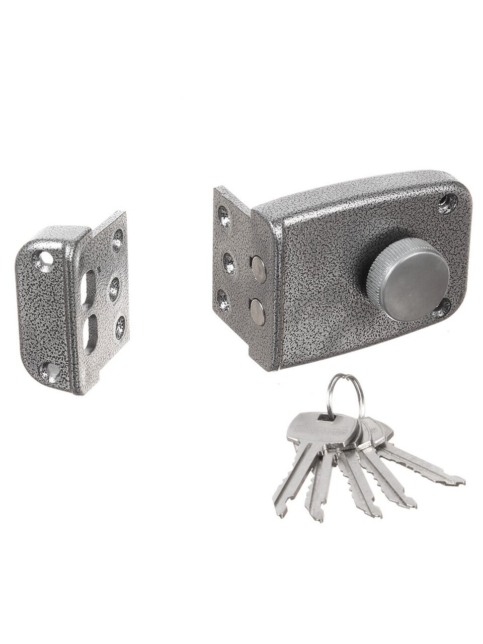 Замок накладной дверной, Аллюр, ЗН1-1 КЗ, 6 676, коробка, цилиндр, 5 ключей, универсальный, серый