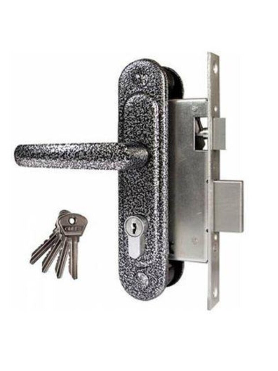 Замок врезной Омега, ЗВ7.02, 00-00000604, ручка в комплекте, цилиндровый, серебро