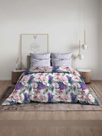Постельное белье 1.5-спальное, простыня 150х214 см, 2 наволочки 70х70 см, пододеяльник 145х215 см, Василиса, бязь, Океан цветов 9563/1