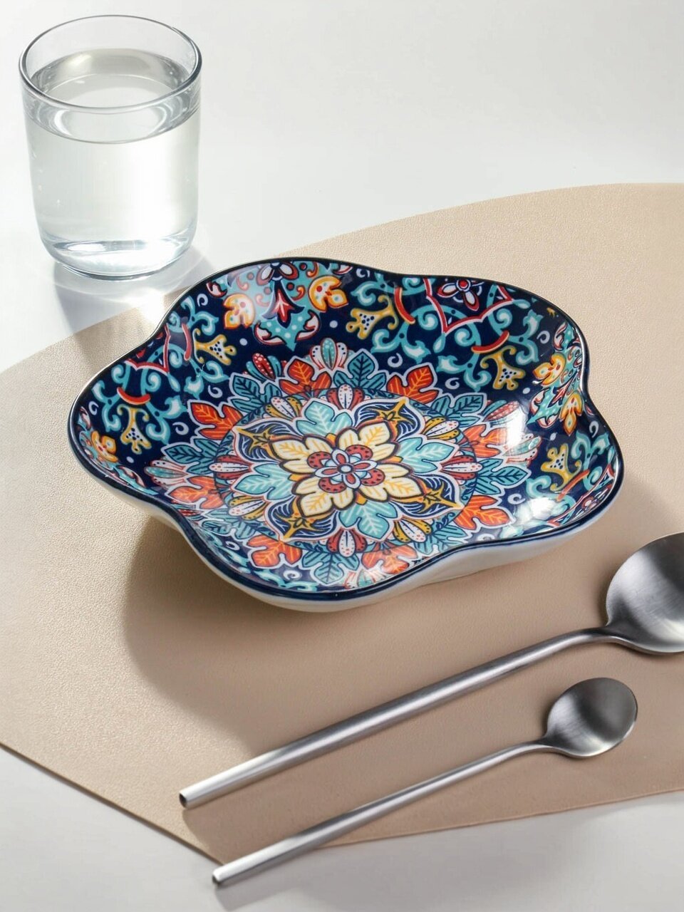 Блюдо керамика, 20 см, синее, Самарканд, Y4-9755