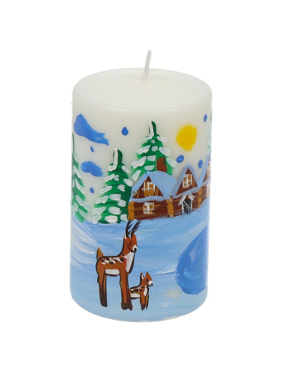 Свеча декоративная, цилиндр, Оленегорск, с новогодней росписью, 35 0534 8164