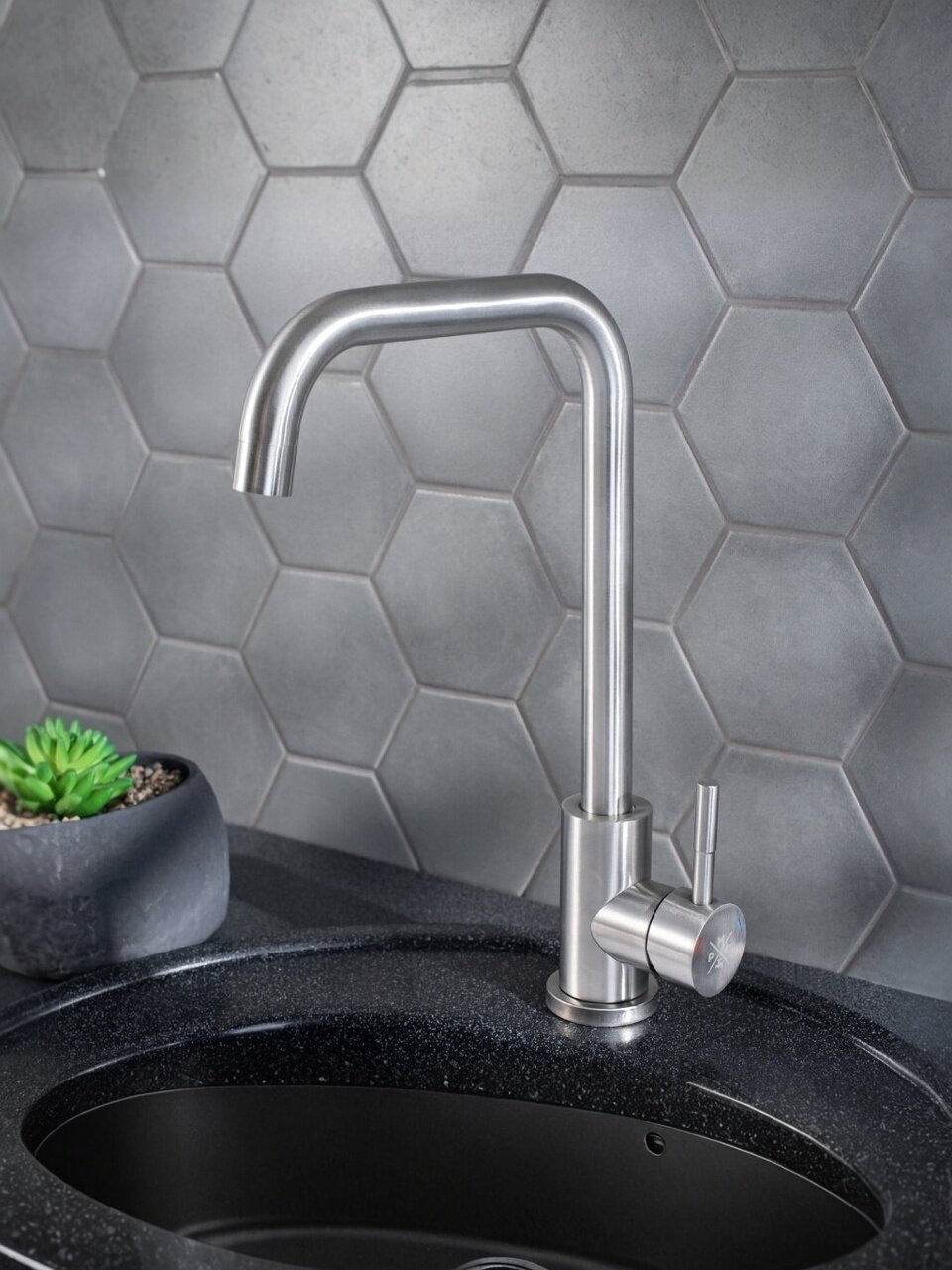 Смеситель для кухни, РМС, с картриджем, нержавеющая сталь, SUS124-017F-1