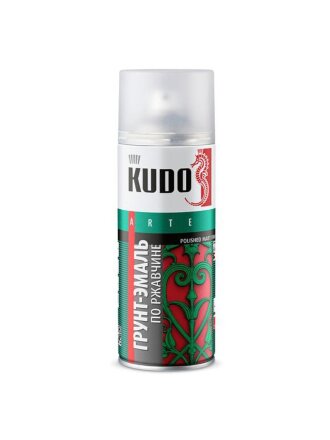 Грунт-эмаль аэрозольная, KUDO, по ржавчине, алкидная, матовая, сигнальный белый, RAL 9003, 520 мл