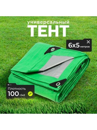 Тент универсальный, 600х500 см, 100 г/м2, TP-100-5-6-GR/SL