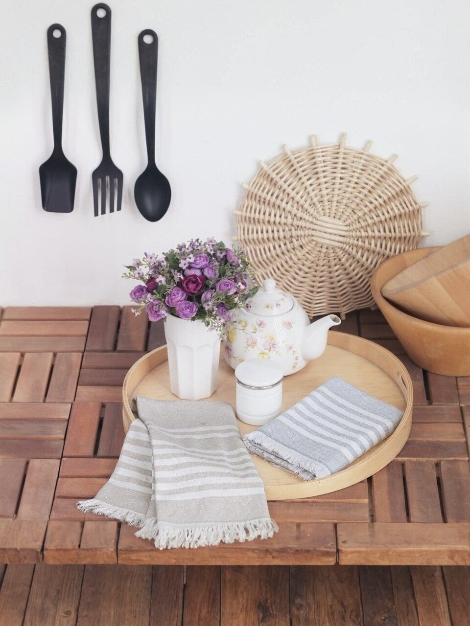 Набор полотенец кухонных 2 шт, 40х60 см, 100% хлопок, Arya, Barol, светло-серый, светло-бежевый, Турция