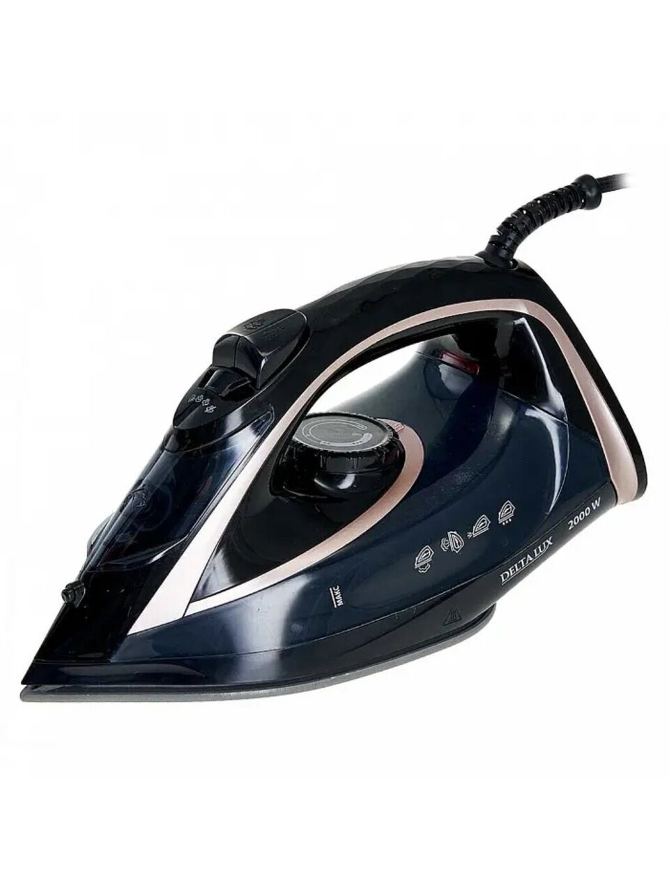 Утюг Delta, LUX DE-3001, 2000 Вт, керамика, вертикальное отпаривание, 1.8 м, черный с бронзовым