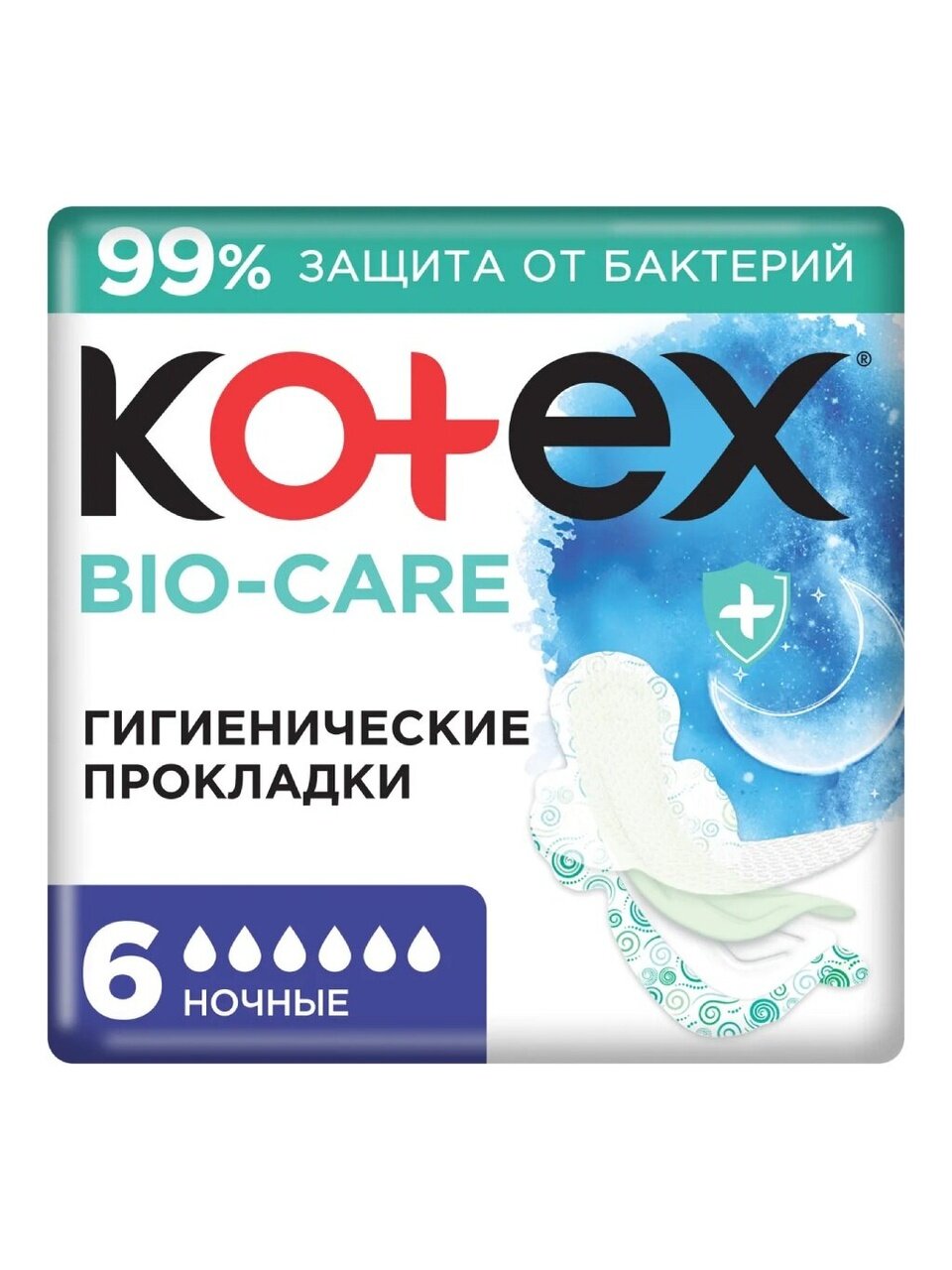 Прокладки женские Kotex, Bio-Care, ночные, 6 шт, 9426151