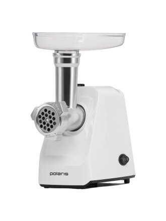 Мясорубка электрическая Polaris, PMG 1852 Rus, 1800 Вт, реверс, 2 кг/мин, пластик, 2 насадки, белая