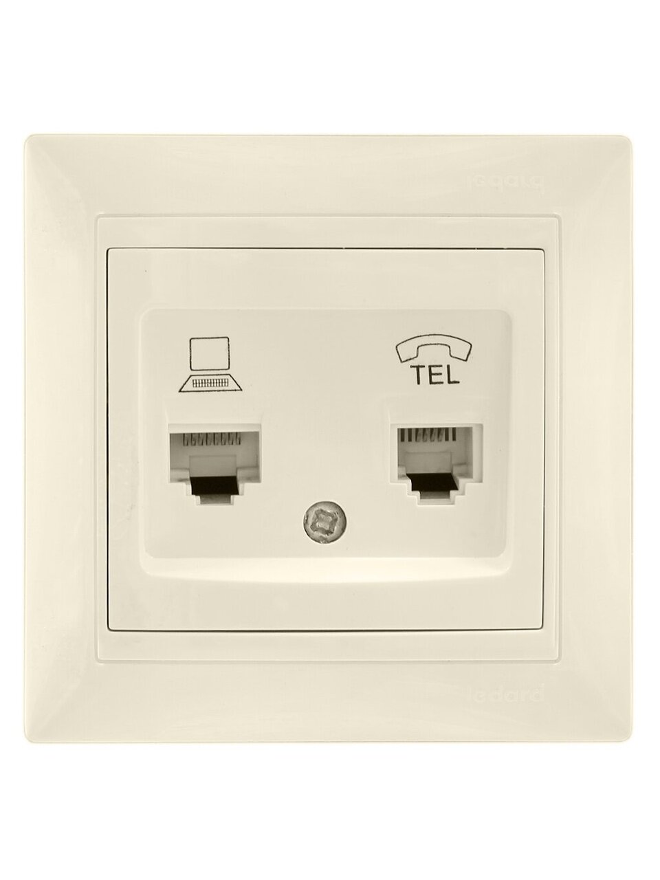 Розетка телефонная + компьютерная скрытой установки, без заземления, кремовая, Ledard, RJ11+RJ45, 6078686