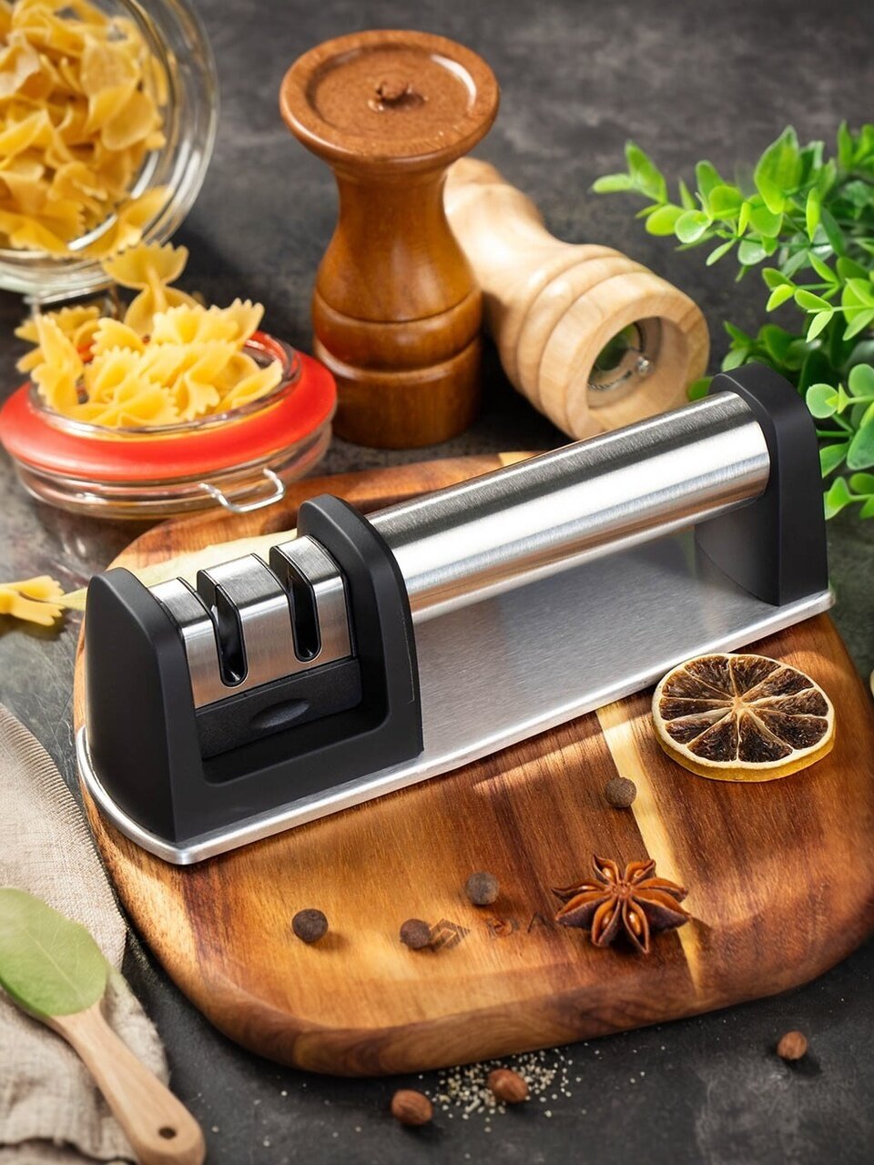 Точилка для ножей, нержавеющая сталь, 20.5х6х6.2 см, черная, Daniks, S-Z58310