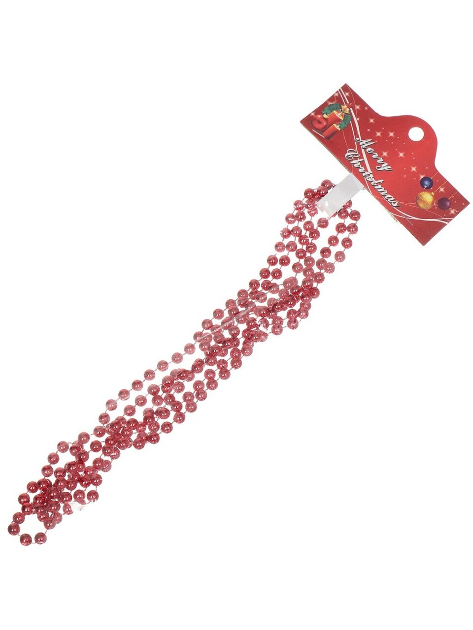 Бусы новогодние пластик, 0.8х200 см, круглые, красные, Merry christmas, SY18ZL-06 R