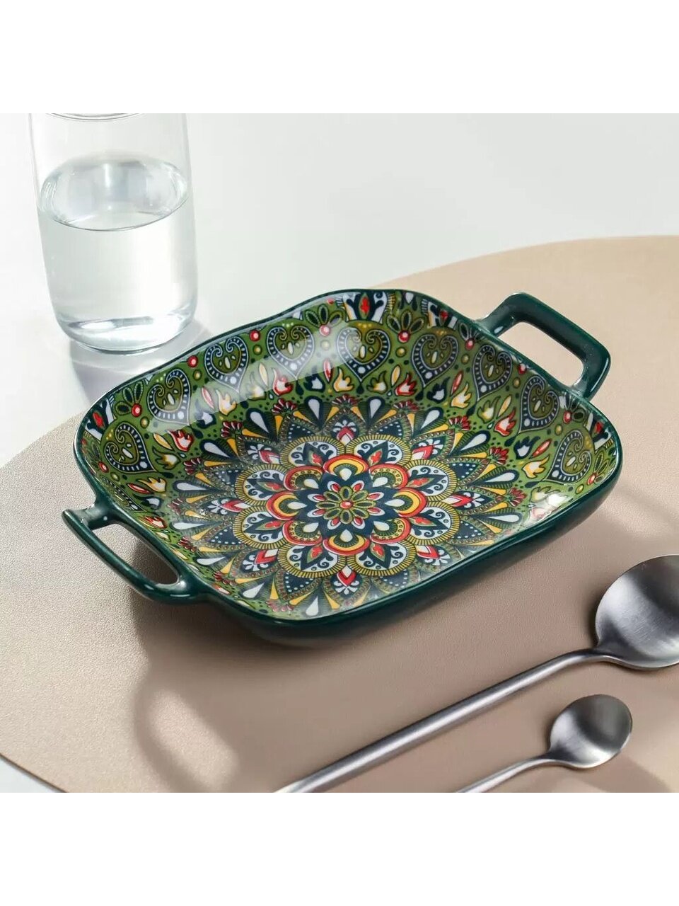 Блюдо керамика, 18х23.5 см, зеленое, Самарканд, Y4-9771