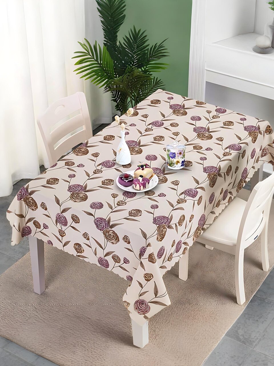 Клеенка Silvano, Глиттер, 1.37х20 м, ПВХ на тканевой основе, Цветы на белом, MT-1304AX