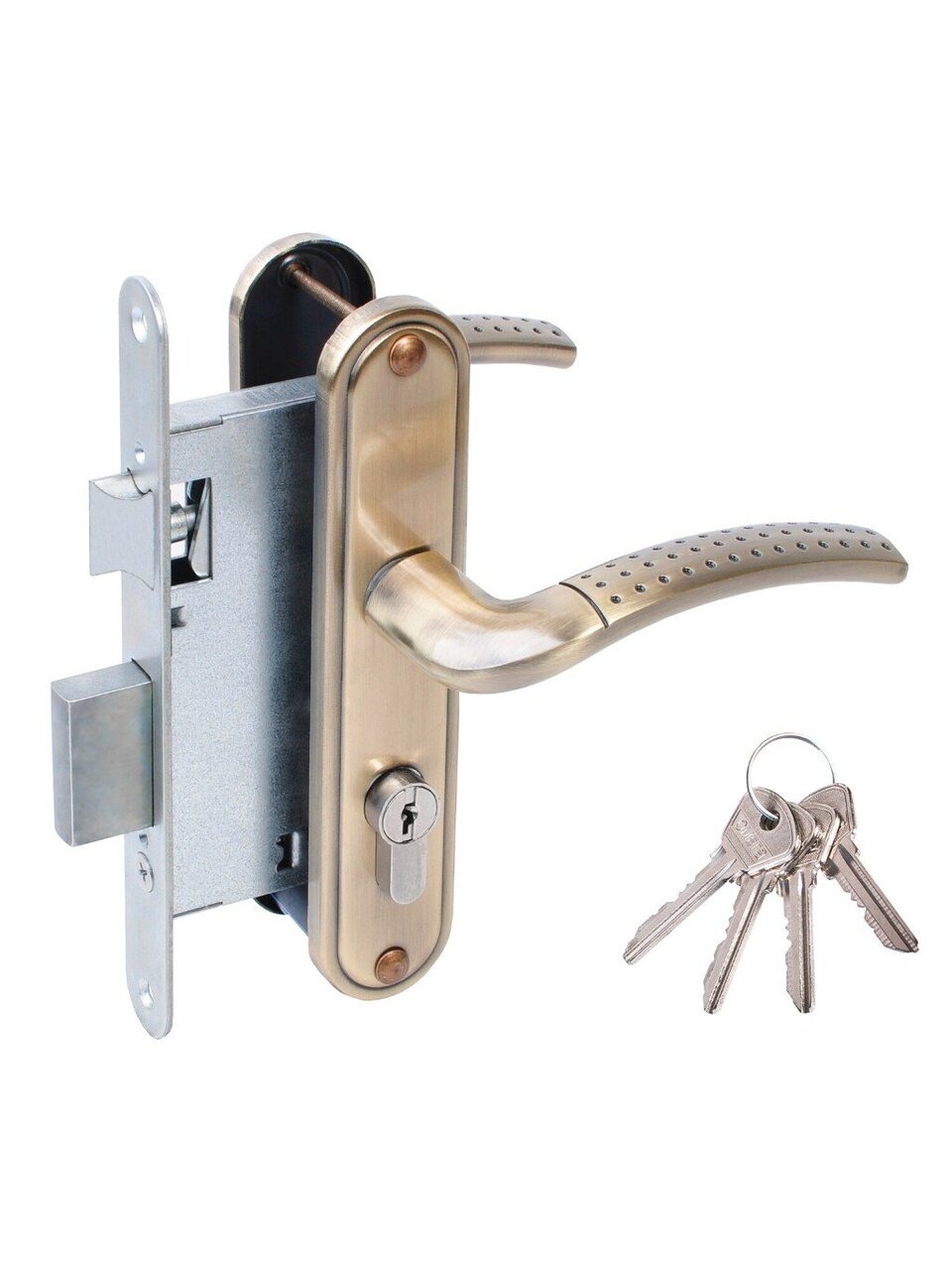 Замок врезной Омега, ЗВ4-55.27, БП-00016665, ручка в комплекте, цилиндровый, античная бронза