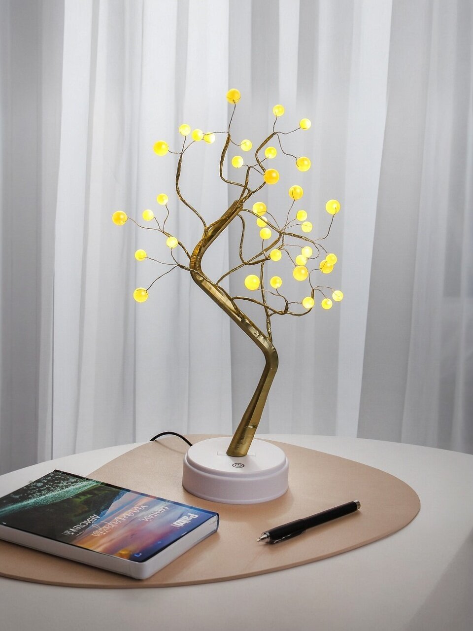 Фигурка декоративная полимер, Дерево, с подсветкой, 36 ламп, теплый белый свет, работа от USB или 3АА, Y4-9539