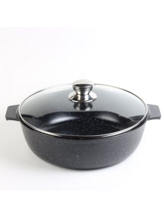 Жаровня алюминий, 30 см, 5 л, антипригарное покрытие, Алтей, Granit Perfection black, 09-0550-310, с крышкой
