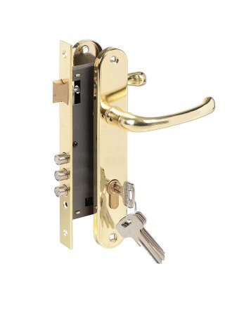 Замок врезной Apecs, 2210/60-G, 2878, ручка в комплекте, цилиндровый, золото