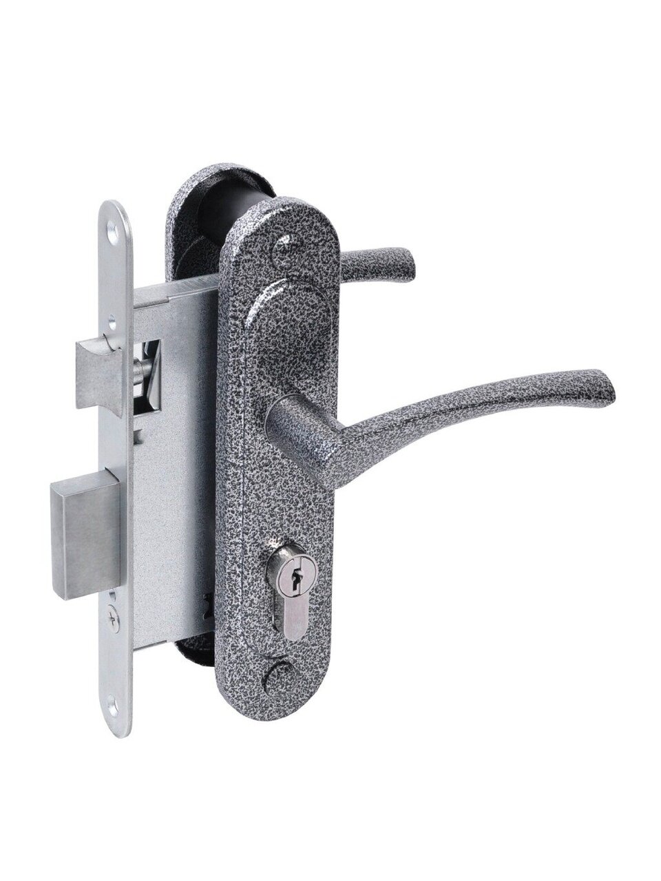 Замок врезной Абсолют, ЗВ4-3/07, БП-00013516, ручка в комплекте, цилиндровый, серебро-антик