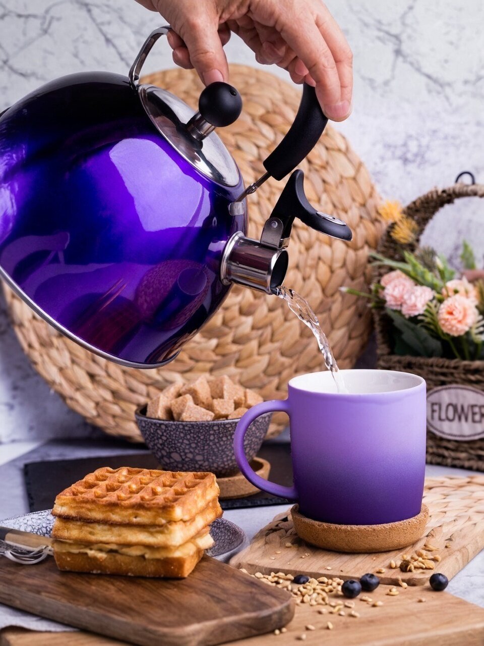 Чайник нержавеющая сталь, 2.5 л, со свистком, зеркальный, ручка пластиковая, Daniks, индукция, фиолетовый, MSY-021P