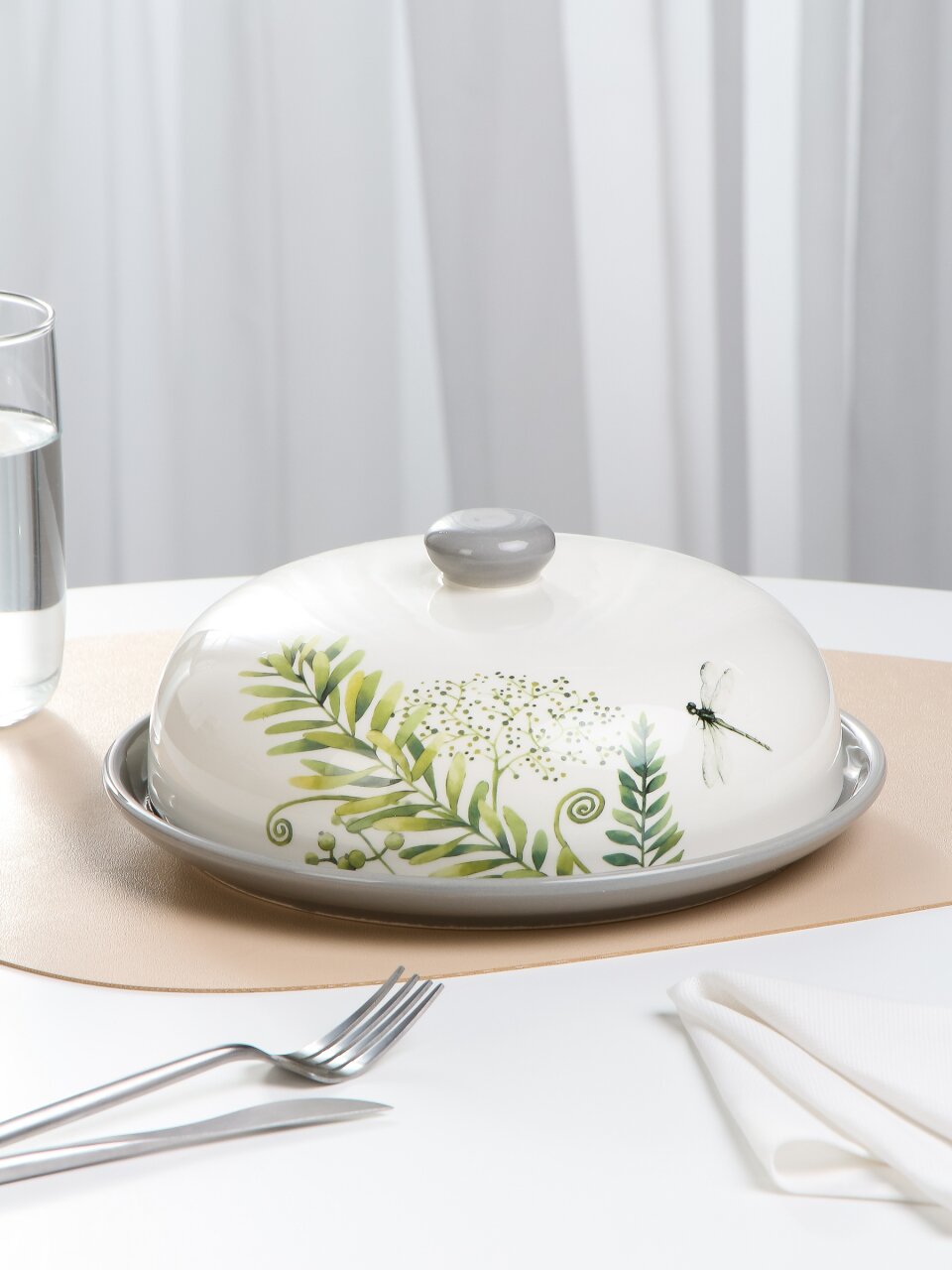 Блюдо керамика, круглое, 23 см, с крышкой, Дикий папоротник, Prima Collection, PC73WF23/HC604R-C3