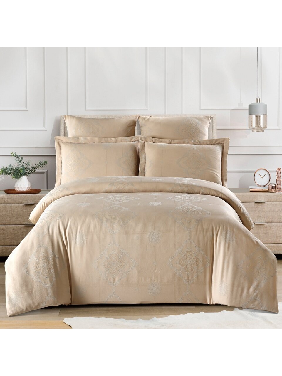 Постельное белье 2-спальное, простыня 230х250 см, 2 наволочки 70х70 см, 2 наволочки 50х70 см, пододеяльник 180х210 см, Cleo, жаккард, коллекция Tencel Jacquard, 21/018-TJ