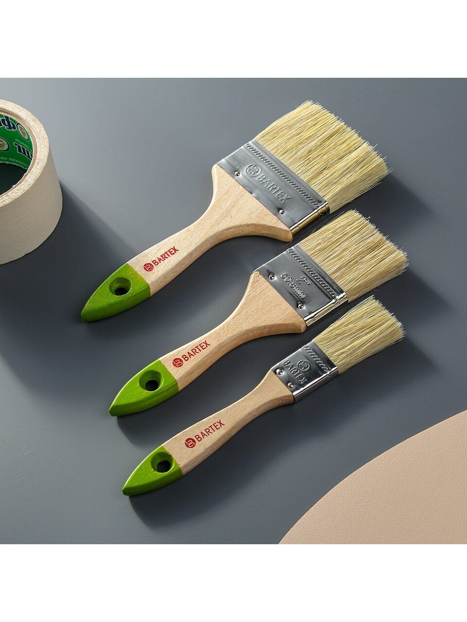 Набор кистей Bartex, Стандарт, 3 шт, 25, 50, 75 мм, натуральная щетина, рукоятка дерево