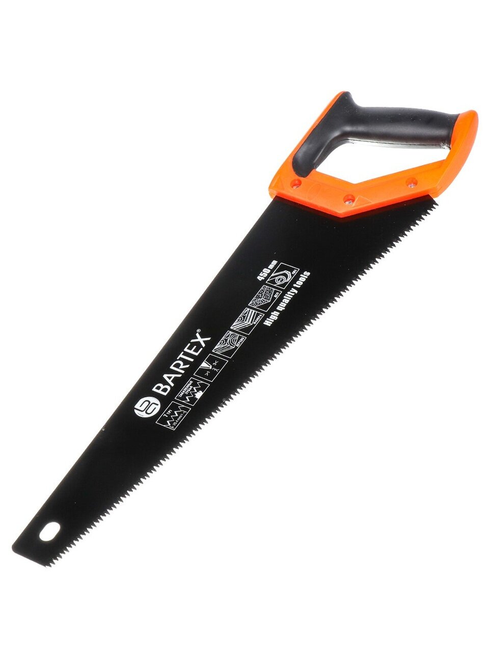 Ножовка по дереву, 450 мм, закаленные зубья, тефлоновое покрытие, 3D-заточка, 8 TPI, рукоятка двухкомпонентная прорезиненная, Bartex, Expert