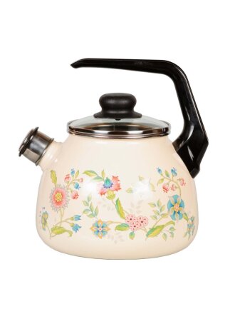 Чайник сталь, эмалированное покрытие, 3 л, со свистком, ручка консольная, СтальЭмаль, Луговые цветы, индукция, 4с209я