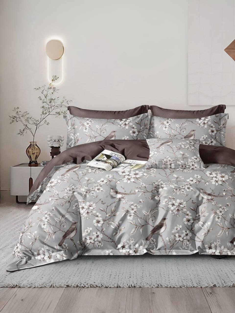 Постельное белье 2-спальное, простыня 200х220 см, 2 наволочки 50х70 см, пододеяльник 175х215 см, Silvano, поплин, Ветви 22/011-PCE/SLV