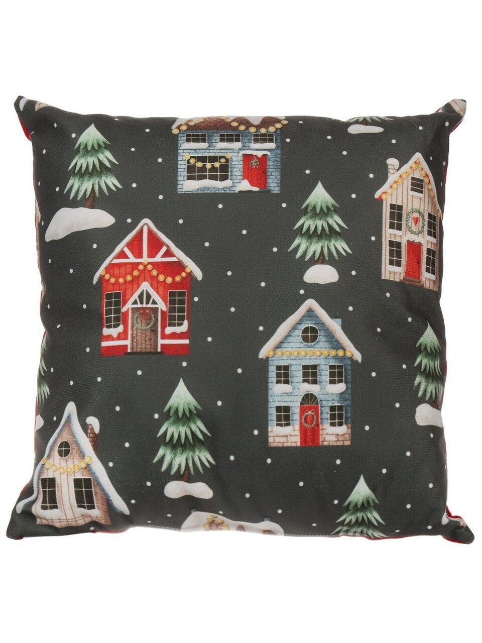 Подушка декоративная, 40х40 см, Новый Год, Домики, 100% полиэстер, Вид 2