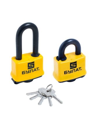 Замок навесной Булат, ВС 0350/0350-01, 13 461, блистер, цилиндровый, желтый, 62 мм, под один ключ компл- 2шт, 5 ключей