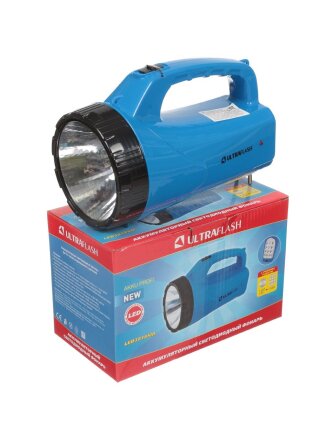 Фонарь ручной, встроенный аккумулятор, Ultraflash, 3818SM, зарядка от сети 220 В, пластик, синий, 12889