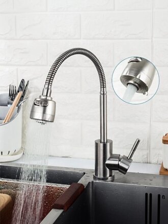 Смеситель для кухни, Frap, гибкий излив, с картриджем, сатин, F44899-1