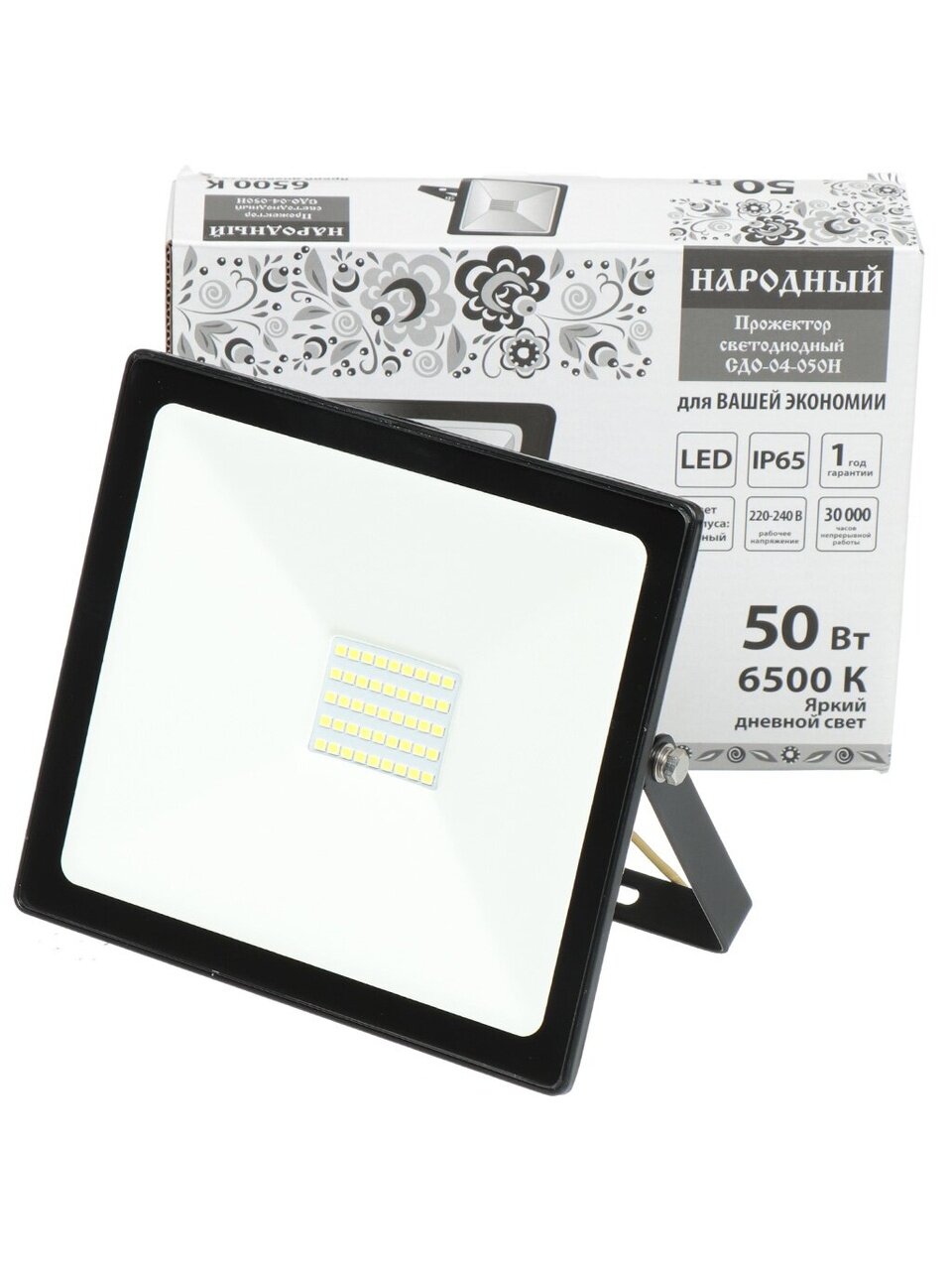 Прожектор светодиодный, TDM Electric, Народный СДО-04-050Н, 50 Вт, 6500 К, IP65, черный, SQ0336-0263