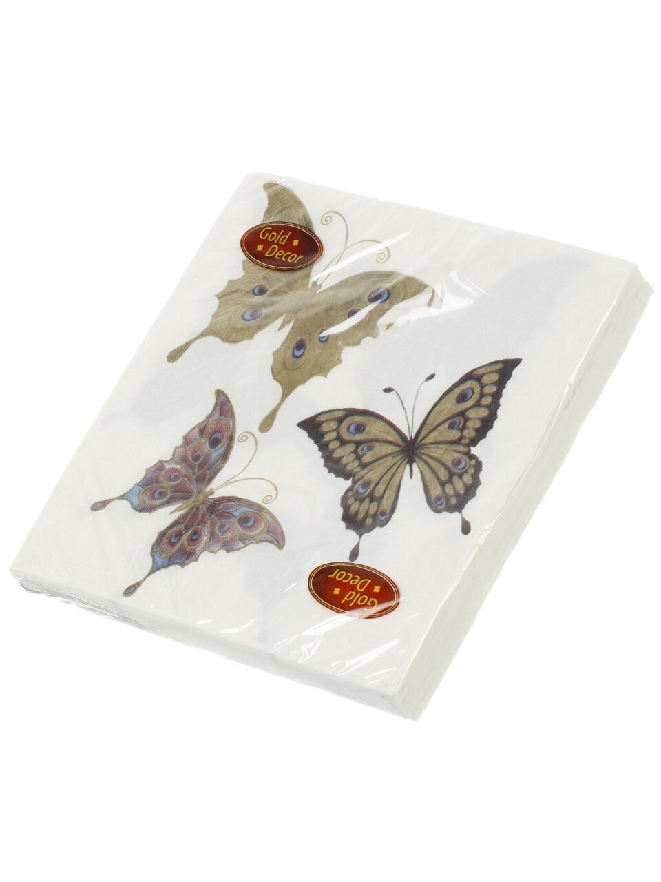 Салфетки бумажные Gold Decor, Золотые бабочки, 20 шт, 3 слоя, 33х33 см
