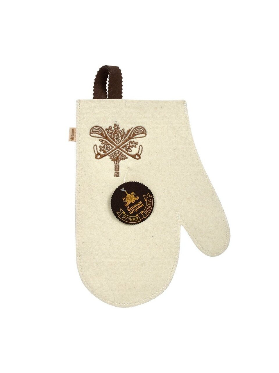 Рукавица для бани войлок, лого, белая, Банные штучки, 41419