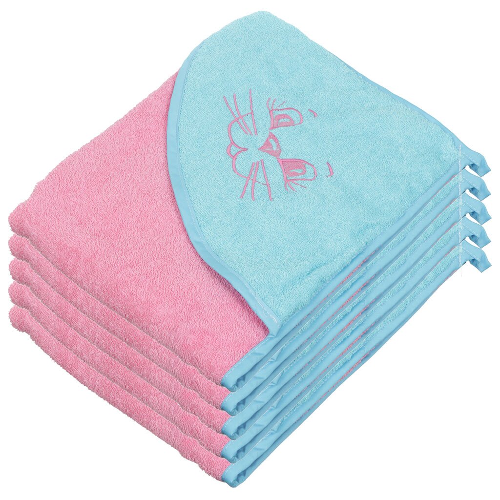 Полотенце детское 100х100 см, розовое, Вышневолоцкий текстиль, Уголок с вышивкой, Россия