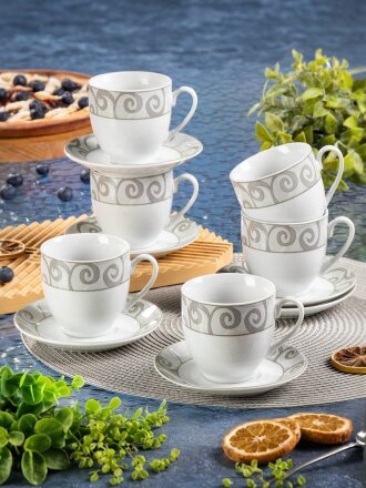 Набор чайный керамика, 12 предметов, на 6 персон, 180 мл, Нежный мотив, подарочная упаковка