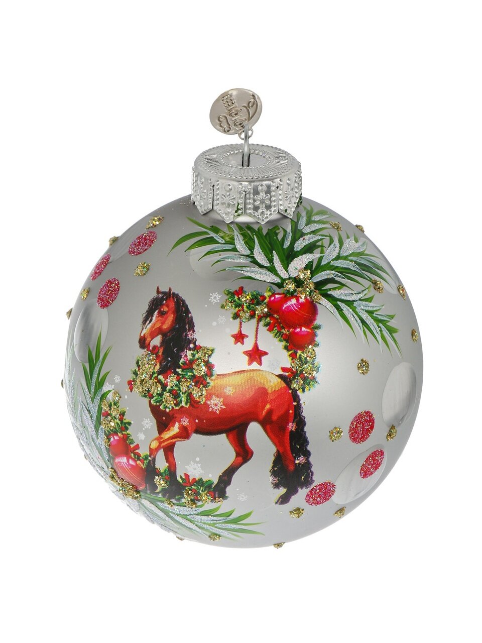 Елочный шар Конь нарядный, 8 см, стекло, КУ-80-254033