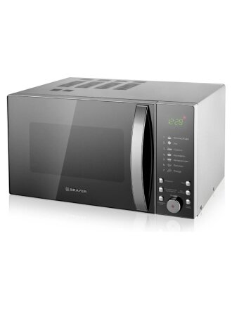 Микроволновая печь Brayer, 2504BR, 25 л, 900 Вт, электронная, 7 уровней мощности, черный с серебром