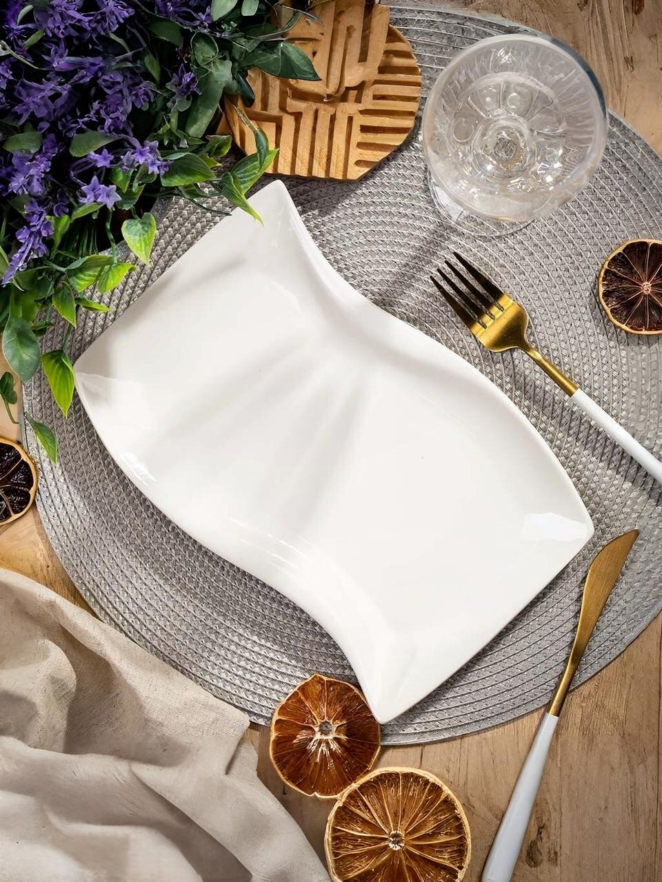 Блюдо керамика, фигурное, 25 см, белое, Грейс, Daniks, Y4-3744