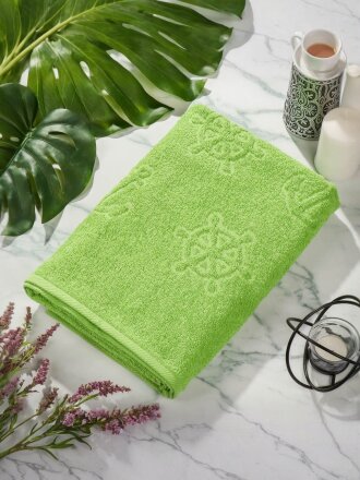 Полотенце пляжное 70х140 см, 375 г/м2, жаккард, Вышневолоцкий текстиль, Якоря, 530, оливковое, Россия, Ж1-70140.1141.375