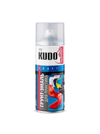 Грунт-эмаль аэрозольная, KUDO, для пластика, акриловая, матовая, белая, 520 мл
